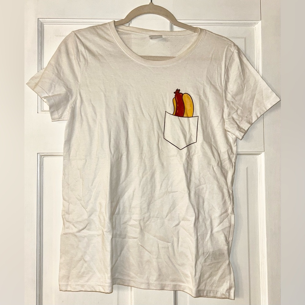SHEIN Women’s Hot Dog In Pocket Graphic Design Short Sleeved Tee